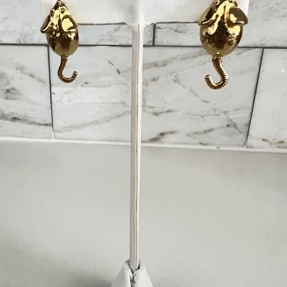 NWT Vintage 70s Mimi Di N Signed Mice Statement Earrings Gold